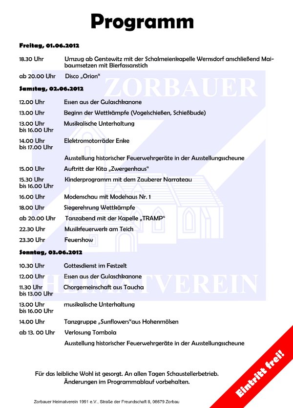 Programm 24. Zorbauer Festanger 2012